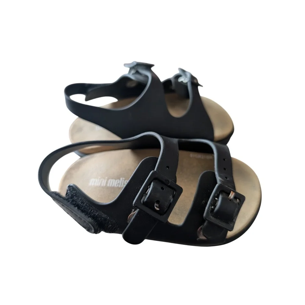 Mini Melissa Kids Black Vegan Double Buckle Jelly Sandals Size 6 USA 21 EUR F1